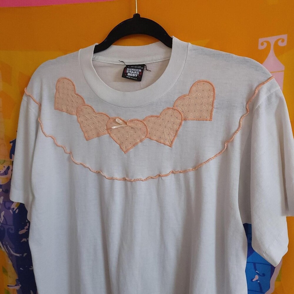 vintage 80s cottagecore grandma boho fairy single stitch white t-shirt with peac